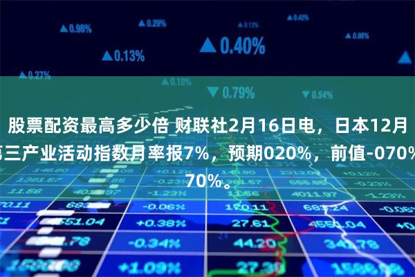 股票配资最高多少倍 财联社2月16日电，日本12月第三产业活动指数月率报7%，预期020%，前值-070%。